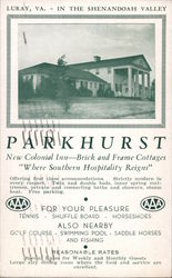 Parkhurst Colonial Inn Luray, VA Postcard Postcard Postcard