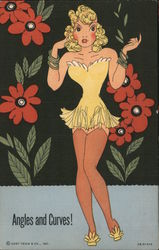 Angles and Curves! - Yellow Lingerie, Red Flowers Postcard