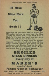 Mader's Broiled Steak Dinners Postcard