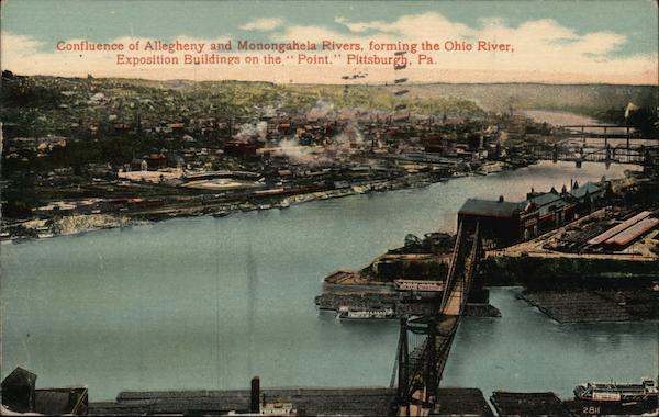 Confluence of Allegheny and Monongahela Rivers, forming the Ohio River. Exposition Buildings on the Point
