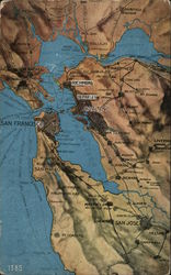 Topigraphical Map of the San Francisco Penninsula and Back Bay Area Postcard