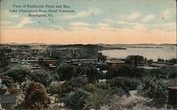 View of Shelburne Point and Bay. Lake Champlain from Hotel Vermont Postcard