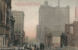 View down California St. from Kearney showing new Merchants Exchange building Postcard