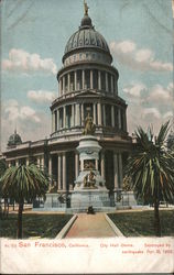 City Hall Dome, Destroyed by Earthquake April 18, 1906 San Francisco, CA 1906 San Francisco Earthquake Postcard Postcard Postcard