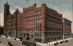 City Hall, Bee Building, Brandeis Theater Postcard