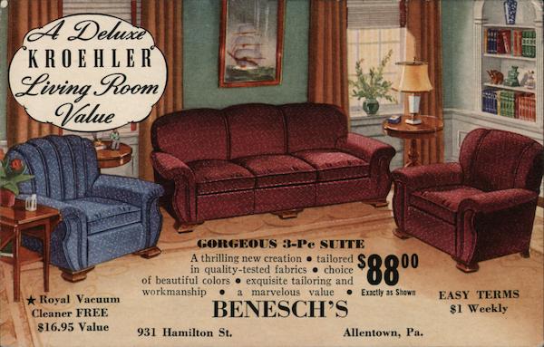 Kroehler Living Room Suite, Free Royal Vacuum - Benesch's Allentown Pennsylvania