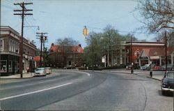 Fairfield Center showing Bank and Library Postcard