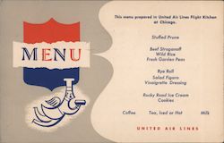 United Air Lines Menu, 1949 Postcard