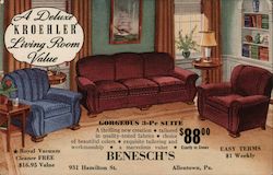 Kroehler Living Room Suite, Free Royal Vacuum - Benesch's Postcard