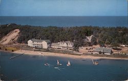 Air View of Portage Point Inn, Facing Portage Lake With Lake Michigan In Background Postcard