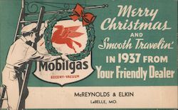 Merry Christmas and Smooth Travelin' 1937 - Mobilgas Postcard