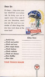 Your Texaco Dealer Dear Sir: It's Been _ Days Since Your Last Marfak Lubrication Job. Postcard