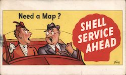 Steig Cartoon: Need a Map? Shell Service Ahead. Advertising Postcard Postcard Postcard