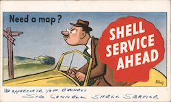 Need a Map? Shell Service Ahead Postcard