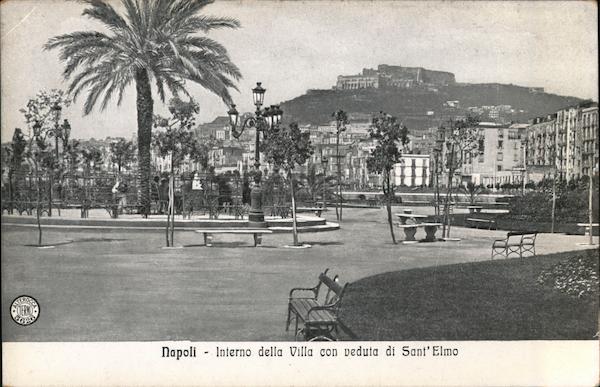 Napoli - Interno della Villa con veduta di Sant'Elmo Naples Italy