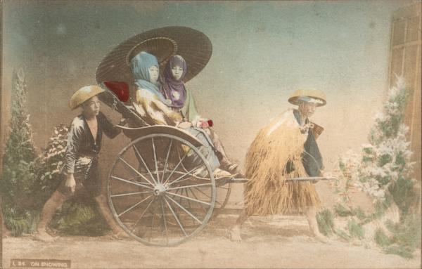 Women in Rickshaw in Snow Japan