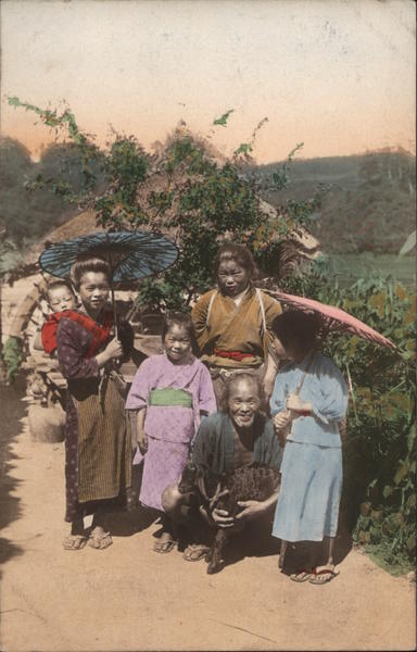 Colorful Family Portrait, Goat (Hand Colored) Japan