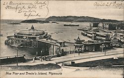 Hoe Pier and Drake Island, Plymouth Postcard