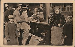 Man Passing Out Food to Soldiers Postcard
