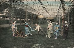 Girls Playing Game with Blindfolded Boy Postcard
