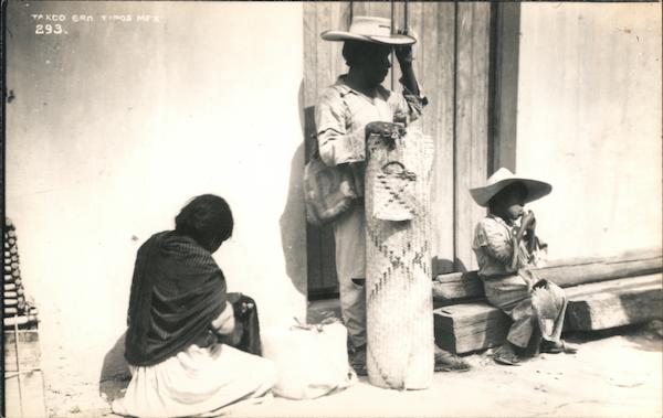 Man with Woven Grass Mat - Family Waiting for a Bus Taxco Mexico