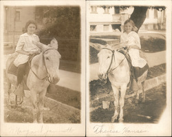 Lot of 2: Girls on Donkey or Mule Postcard