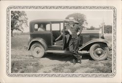 1920's Man Standing in Front of Car Woman in Backseat Original Photograph