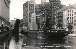 Wisconsin Avenue Bridge Over River Open for Freighter "Cadillac" Postcard