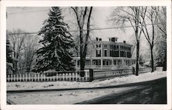 Mansion with Fence Trees Snow Street Scene Postcard