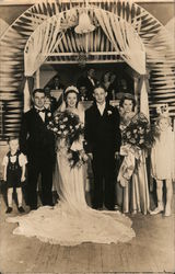 1930's Elegant Men Women and Children Wedding Photo Postcard