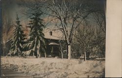 Winter Scene House Trees Snow Postcard