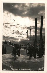 The End of a Perfect Day - Skis and Poles Stuck in the Snow California Postcard Postcard Postcard