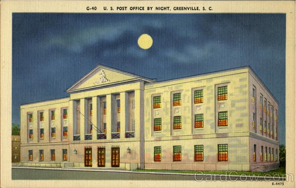 U. S. Post Office By Night Greenville South Carolina