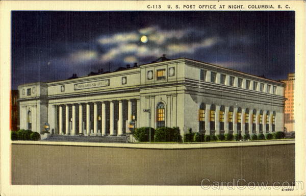 U. S. Post Office At Night Columbia South Carolina