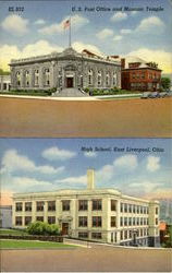 U. S. Post Office And Masonic Temple High School Postcard