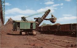 Electric Power Shovel Loading Iron Ore Cars Postcard