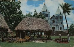SAMOAN SCHOOLHOUSE AND CHURCH Postcard