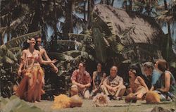 Hula Girl With Tourists - United Air Lines Hawaii Postcard Postcard Postcard