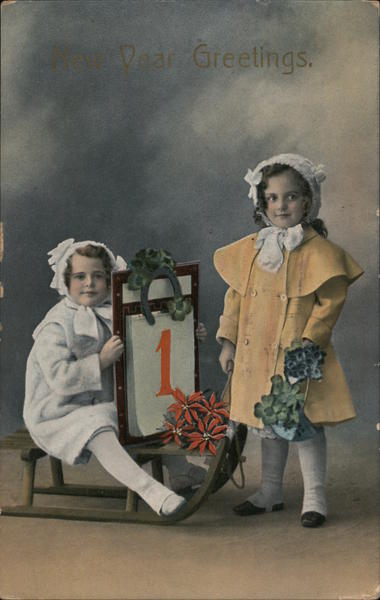 New Year Greetings - Children on Sled