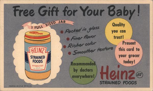 Heinz Strained Food Free Gift For Your Baby 1 Full Sized Jar Packed in Glass Finer Flavor Richer Color