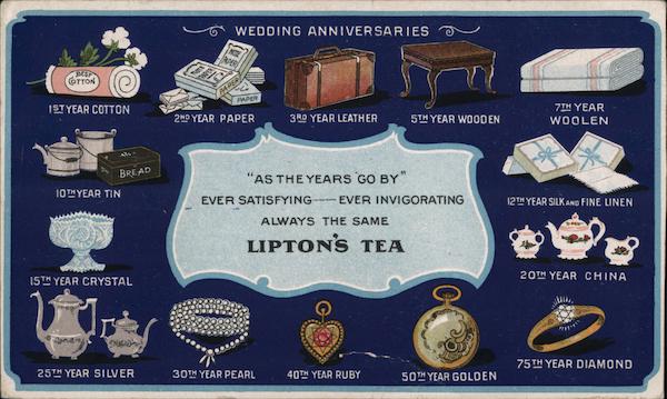 Lipton's Tea As The Years Go By Ever Satisfying Ever Invigorating Always the Same Wedding Anniversaries