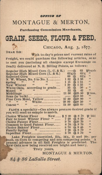Purchasing Commission Merchants MONTAGUE & MERTON Sales Advertisement Chicago,1877 Illinois
