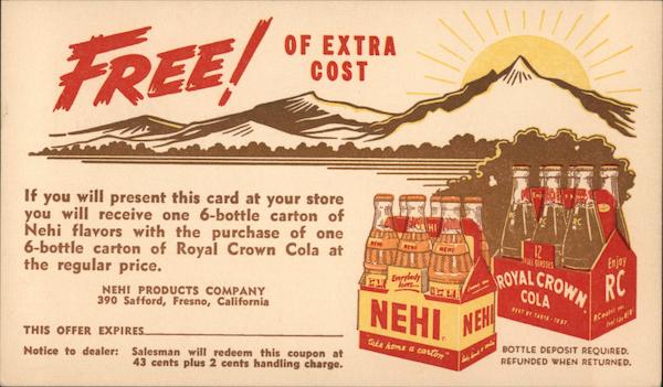 Royal Crown Cola Offer For Free 6 Bottle Carton of Nehi Flavors With Royal Crown Cola Purchase