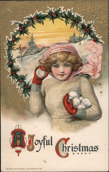 A Joyful Christmas -- Girl with Snowballs Samuel L. Schmucker