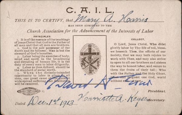 Certified of Church Association for the Advancement of the Interests of Labor