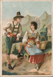 A Swiss couple in traditional costume Trade Card