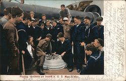 Playing checkers on board a U. S. Man O´Wae Postcard