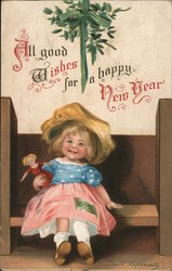 All Good Wishes for a Happy New Year - Child Holding Doll Children Ellen Clapsaddle Postcard Postcard Postcard