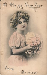 A Happy New Year From Mamie Hand Colored Postcard