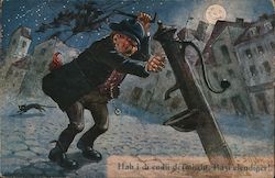 Fantasy: German Man grasping for water pump Postcard